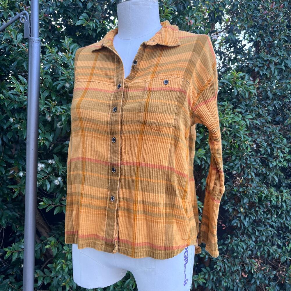 PrAna Crinkle Plaid Button Front Shirt Women’s XS Gorpcore Long Sleeve Outdoors